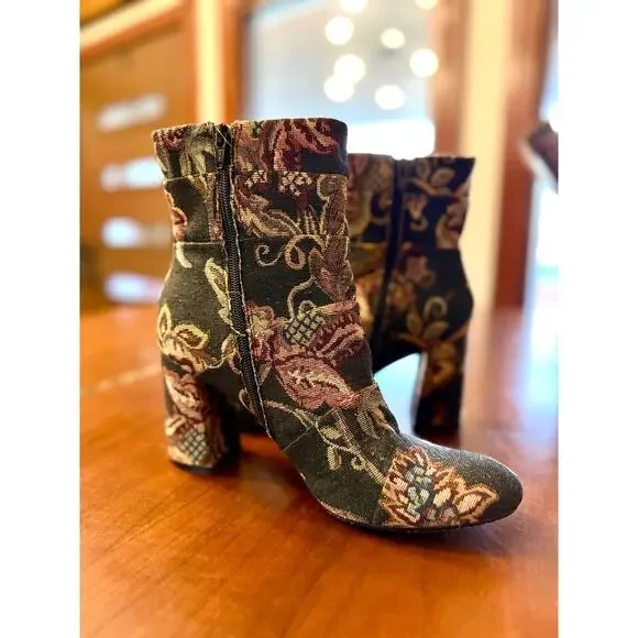 Poetic Licence Tapestry Jacquard Ankle Boots Floral Block Heel Size 8.5 - Picture 6 of 6